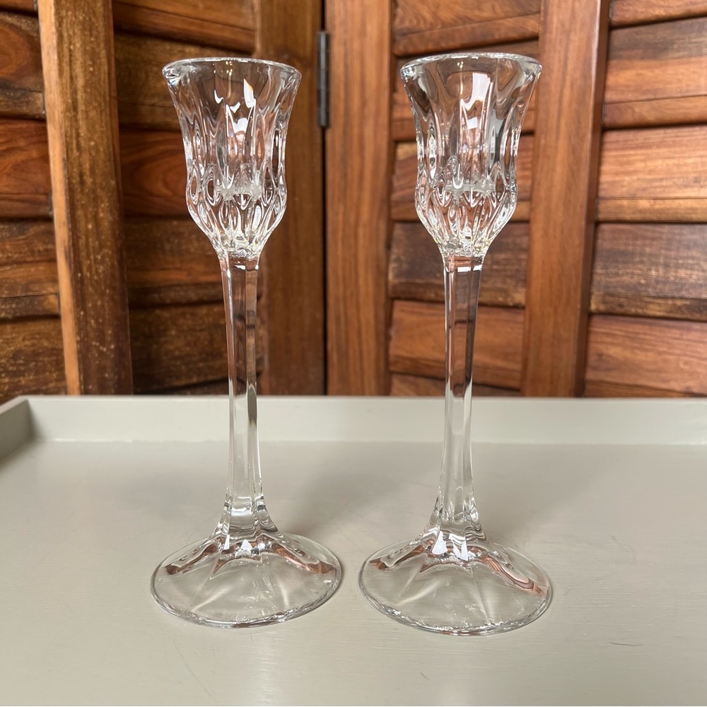 Clear Crystal Candlestick Holders - Pair